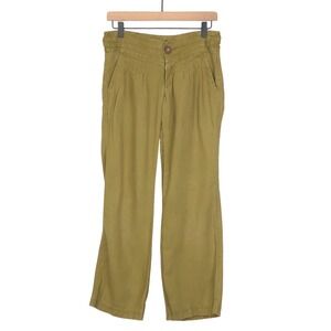 ATHLETA 100% Linen Pants Women's Sz 2 Moss Olive Athleisure Pockets Drawstring